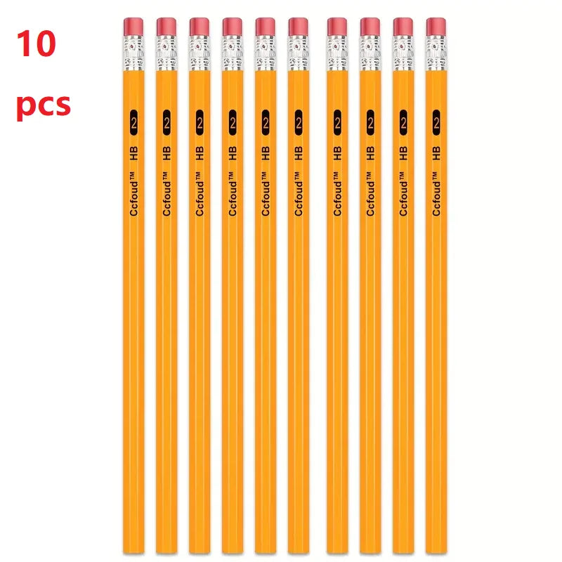 10-teiliges Set Holz-Bleistifte HB mit Radiergummi für Kinder und Schule