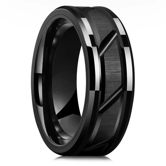 Fashio Männer Ringe Schwarz Titan Edelstahl Ringe Für Männer Frauen Ziegel Muster Finish Abgeschrägte Kante Hochzeit Ring Partei Schmuck