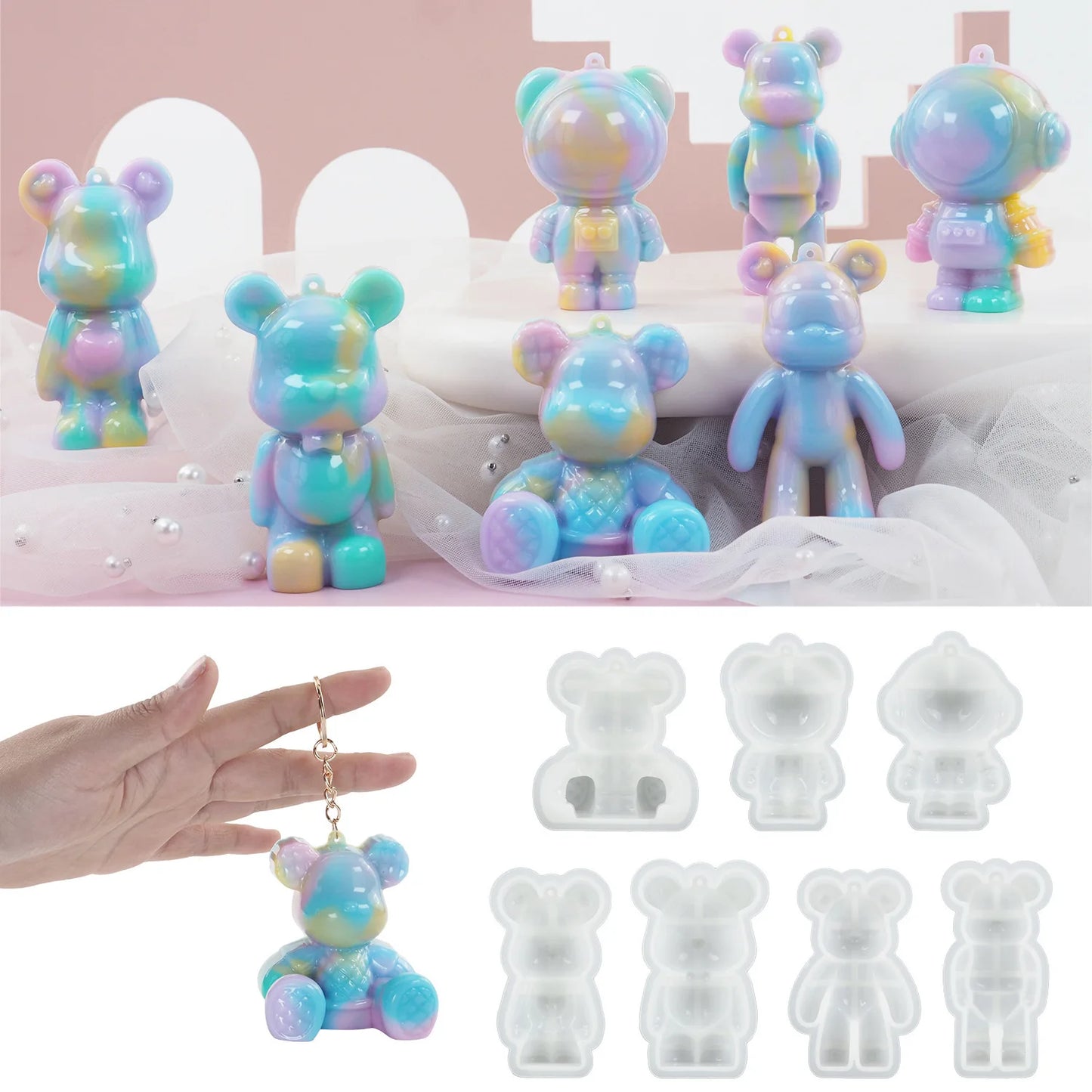 DIY Silikonform 3D Bär Astronaut für Schlüsselanhänger und Anhänger