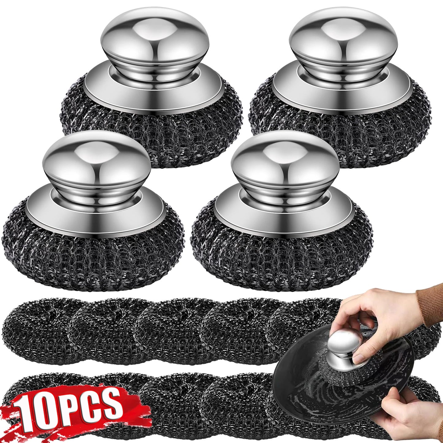 Edelstahl Topfbürste kurzer Griff 8,5 cm Durchmesser für Küche