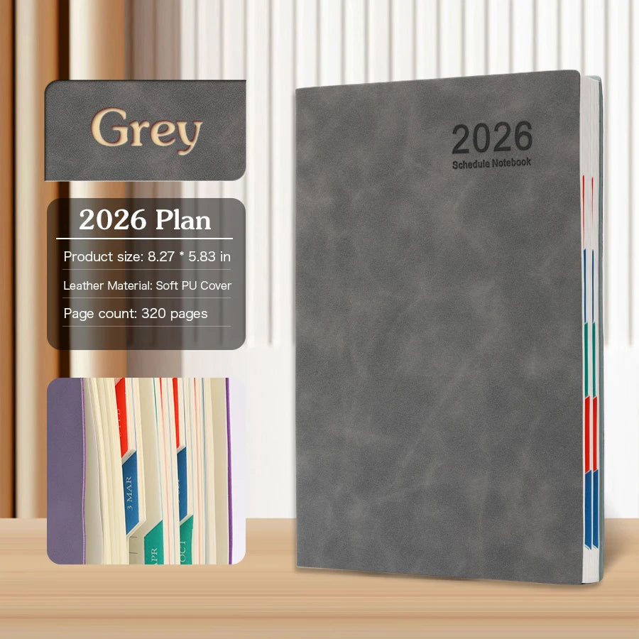 A5 Planer 2026 PU Leder – 365 Tage Kalender für täglichen & wöchentlichen Zeitplan