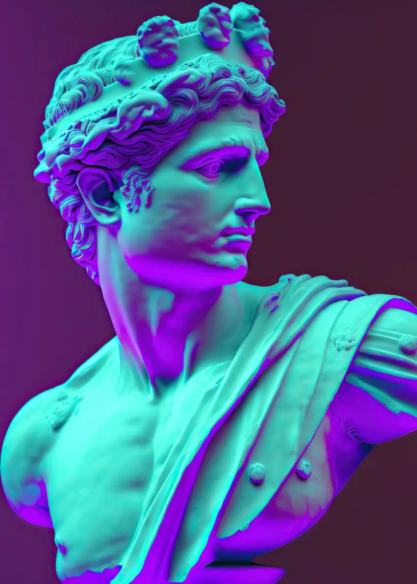 Bunte abstrakte Leinwanddrucke mit antiker griechischer David-Skulptur