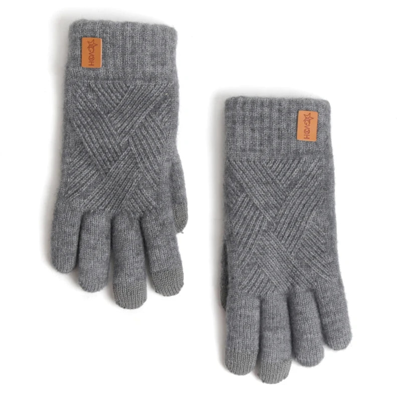 Warme Damen Alpaka Strickhandschuhe mit Fleecefutter und Touchscreen