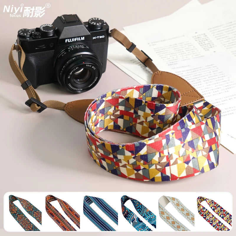 Breiter verstellbarer Ethno Kameragurt für sicheren Schulterhalt
