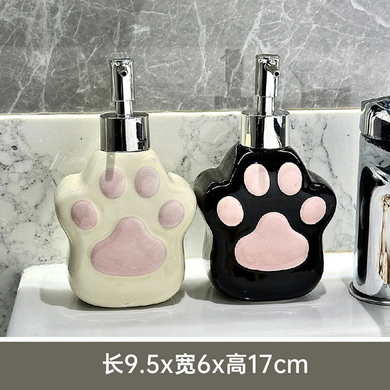 Keramikseifenspender mit Katzenpfoten Motiv für Dusche und Bad