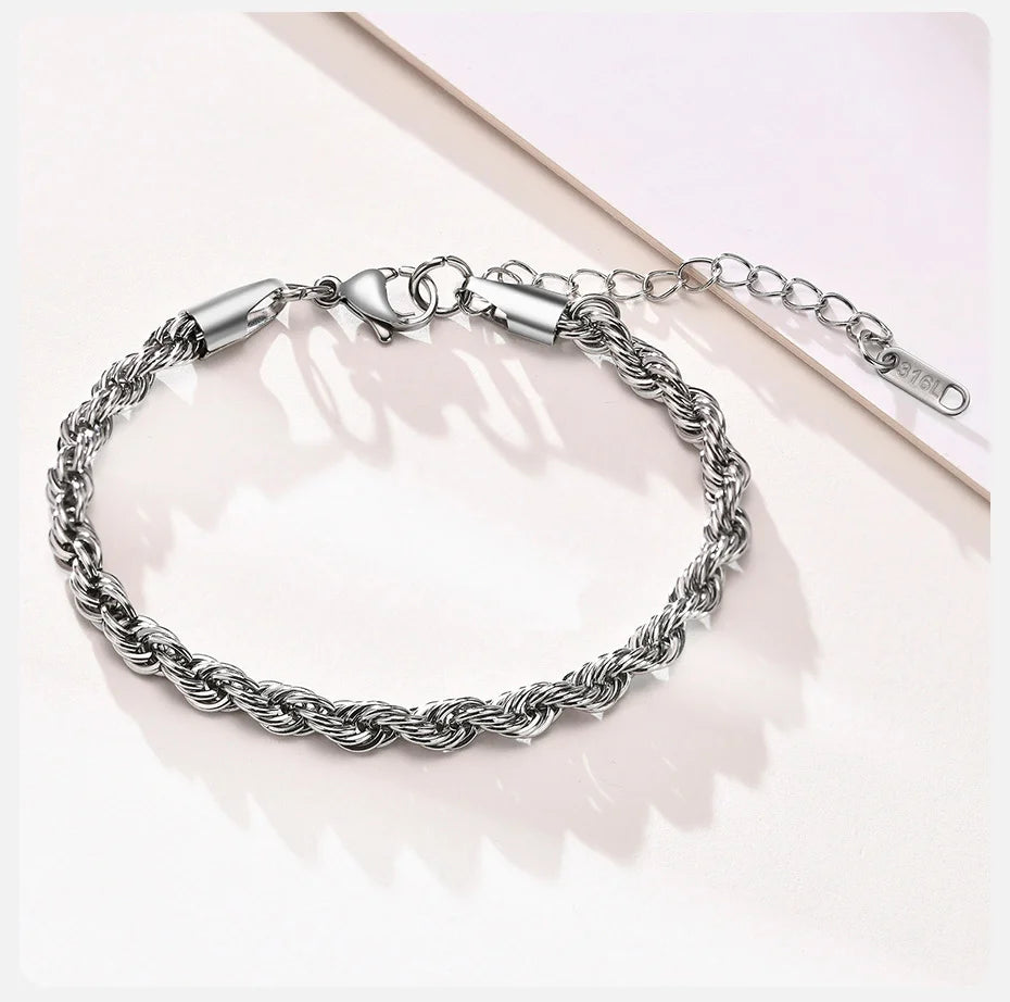 Verstellbares Edelstahl Kettenarmband mit gedrehter Seilstruktur - Yabubest - Home & More