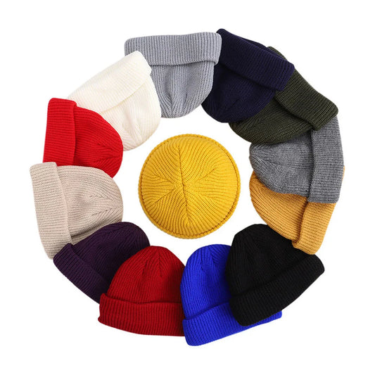 Elastische Unisex Winter Mütze Kurz Gestrickt Warm Beanie Kappe Erwachsene