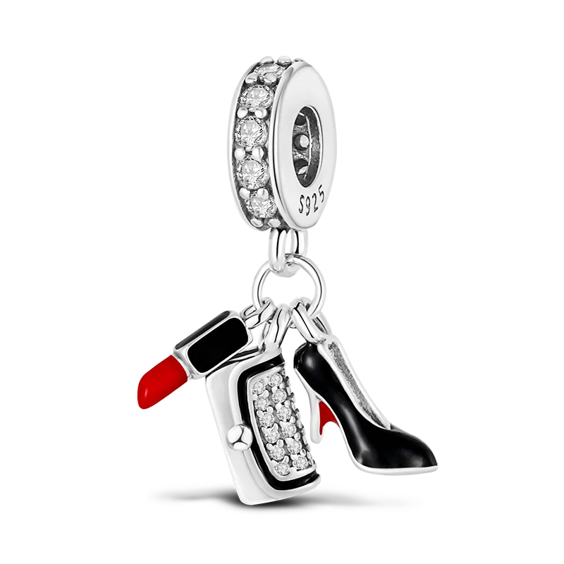 925 Sterling Silber Charm mit rosa Schmetterling - leuchtenden Glühwürmchen