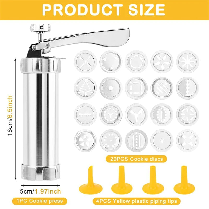 Kekspresse Set - Edelstahl Keksform mit 20 Scheiben und 4 Düsen für individuelle Plätzchen