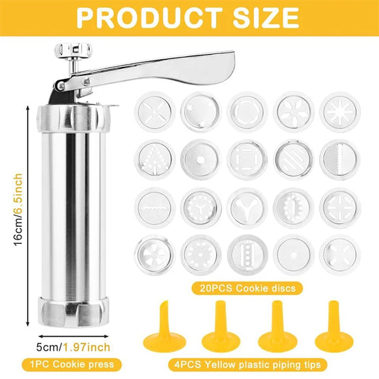 Kekspresse Set - Edelstahl Keksform mit 20 Scheiben und 4 Düsen für individuelle Plätzchen