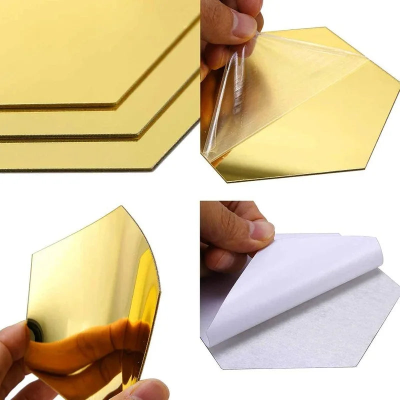 Sechseckige Acryl Spiegel Wandaufkleber selbstklebend abnehmbar