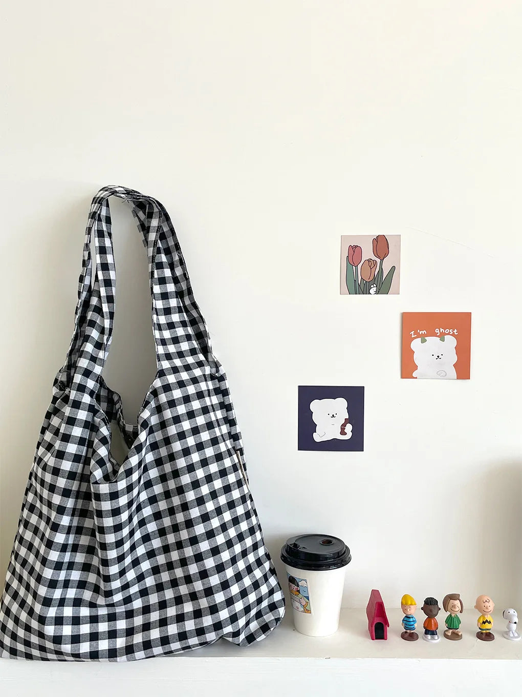 Vintage Plaid Damen Umhängetasche aus Baumwolle große Kapazität