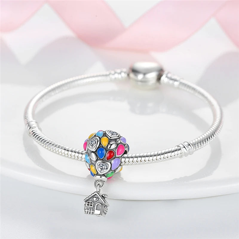 925 Sterling Silber Charm mit rosa Schmetterling - leuchtenden Glühwürmchen