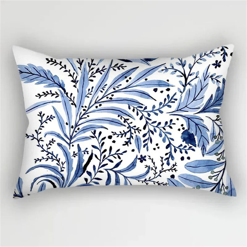 Boho Kissenbezug mit blauem Blumenmuster für Sofa und Auto