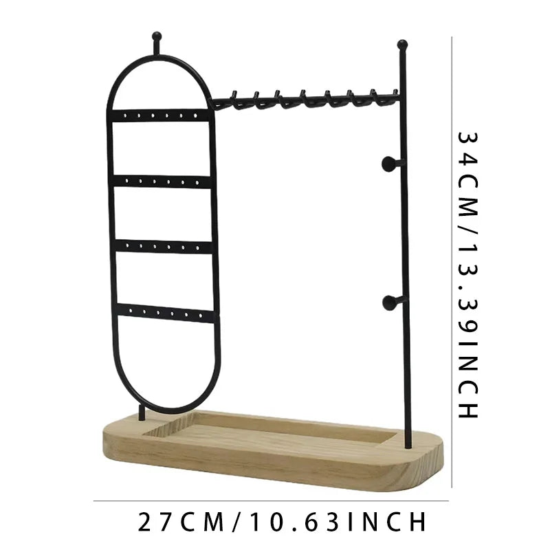 Praktischer Desktop Schmuckständer mit Massivholzsockel zur Organisation