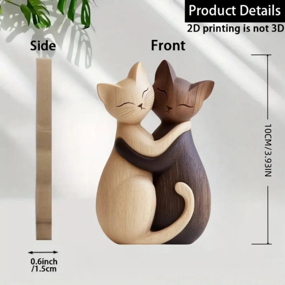 2D Holz Katze Hase Umarmung Figur – Desktop Deko - Tierliebhaber Geschenk