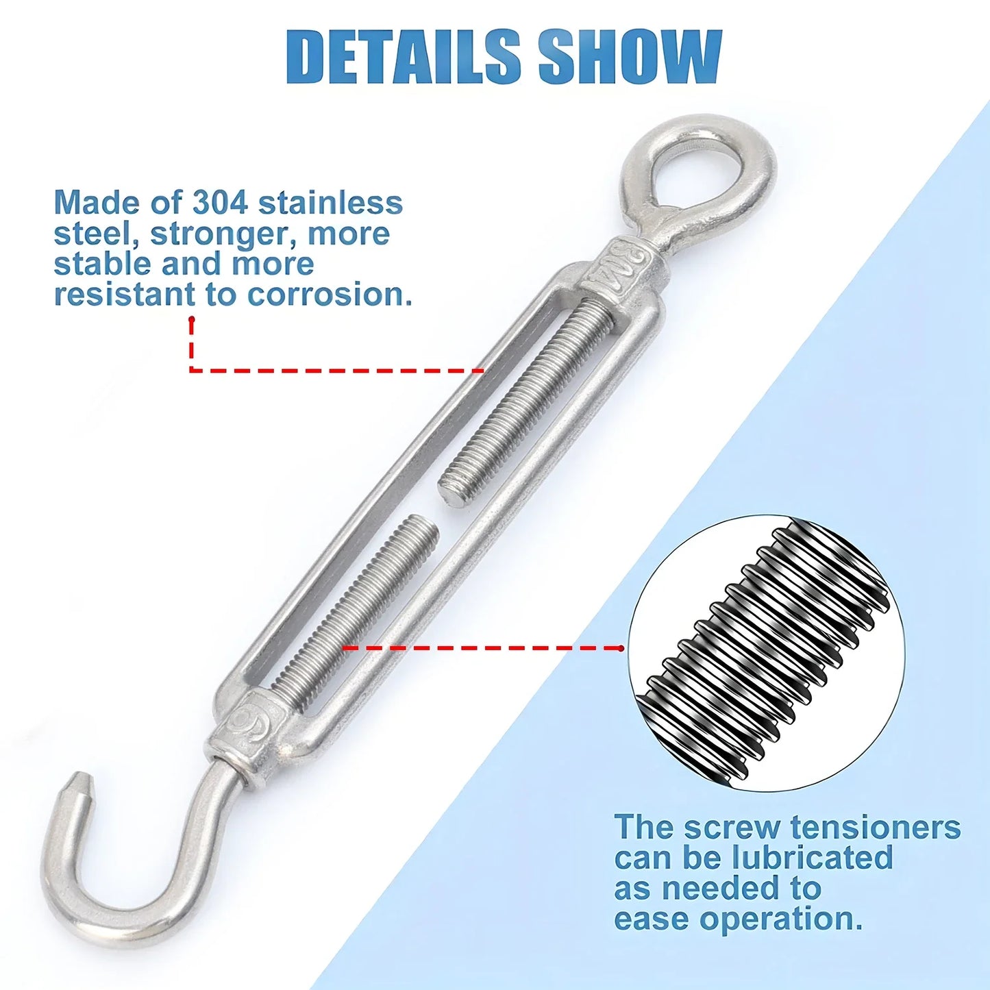 Edelstahl Haken und Öse Spanner Einstellbar Draht Seil Spannung Segel Garten-Yabubest - Home & More