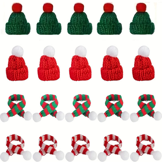 20-teiliges Set Mini-Weihnachtsmützen und Schals in Rot und Grün
