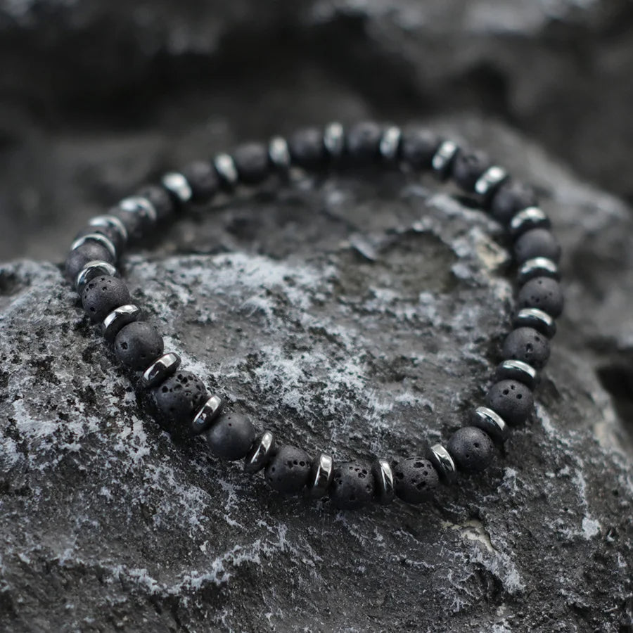 Männer Naturstein Armband 6mm Perlen Lava Tigerauge Hämatit Schutz