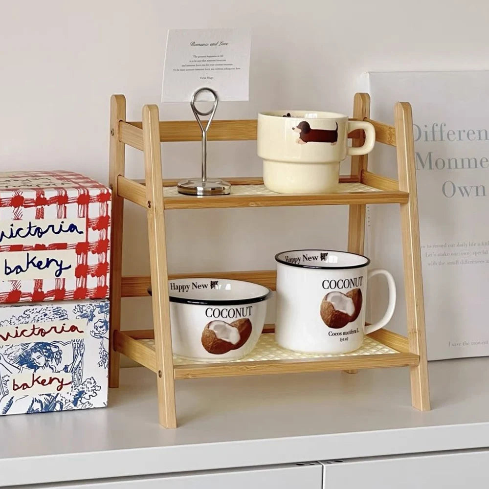 Praktisches 2-lagiges Bambus Aufbewahrungsregal für Küche und Wohnbereich