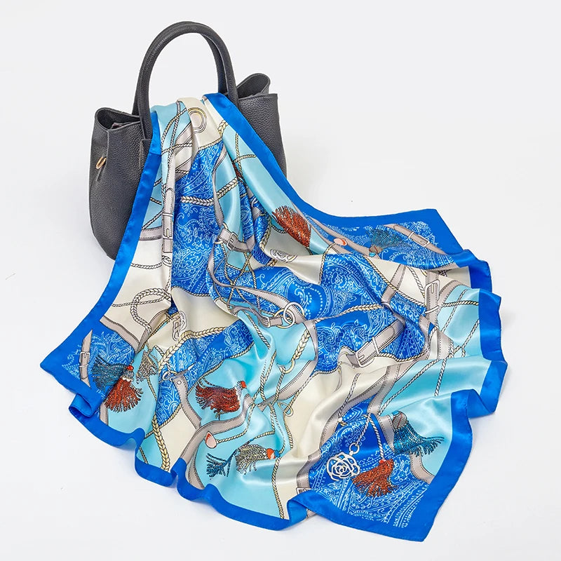 2024 seide Schal Quadrat Schal Für Frauen Drucken Stirnband Foulard Satin Hijab Haar Bands Halstuch Weibliche Kopf Wraps Bandana