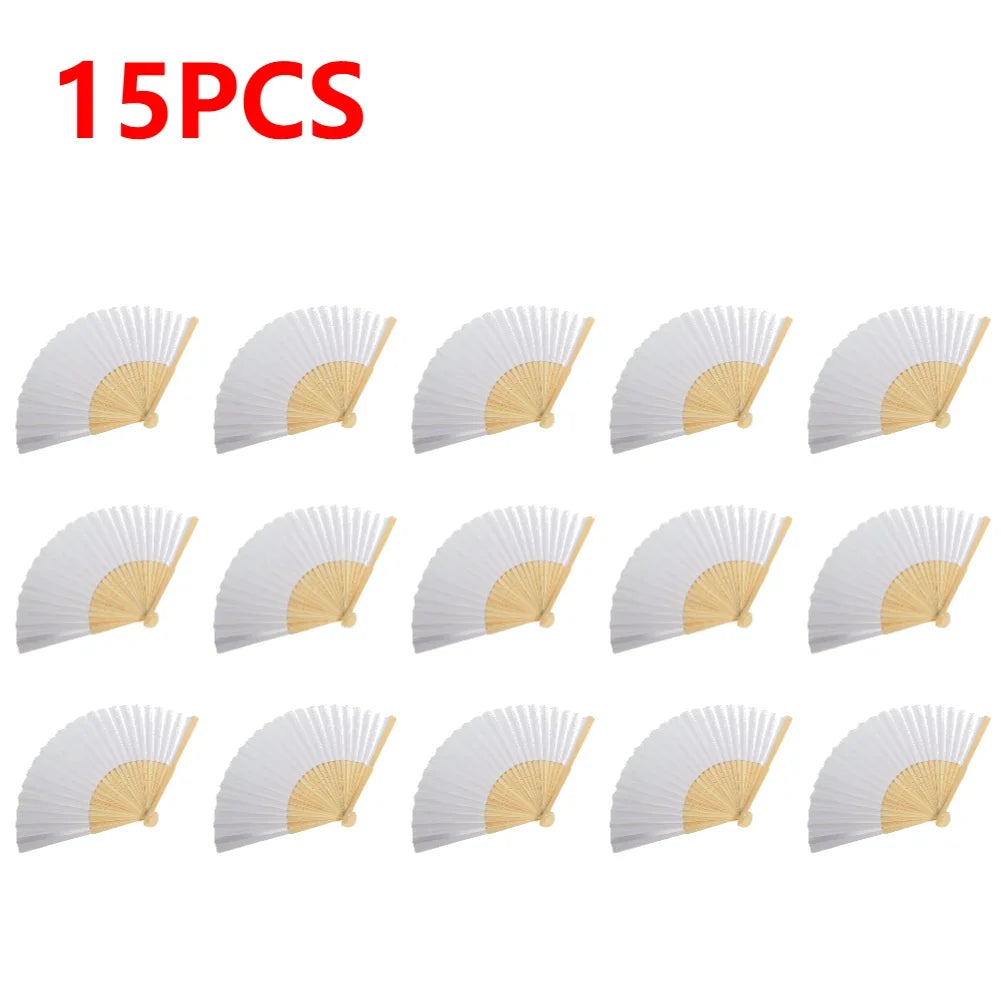 Kreativer weißer Bambus-Papier-Faltfächer – DIY, Hochzeit - Geschenkideen, 1-50 Stück