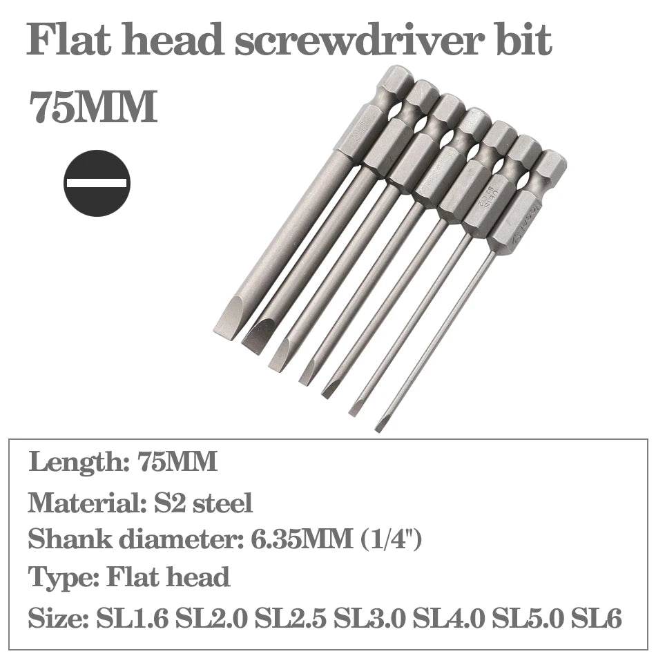 7-teiliges Schlitz Schraubendreher Bit Set magnetisch S2 Stahl 50-100mm