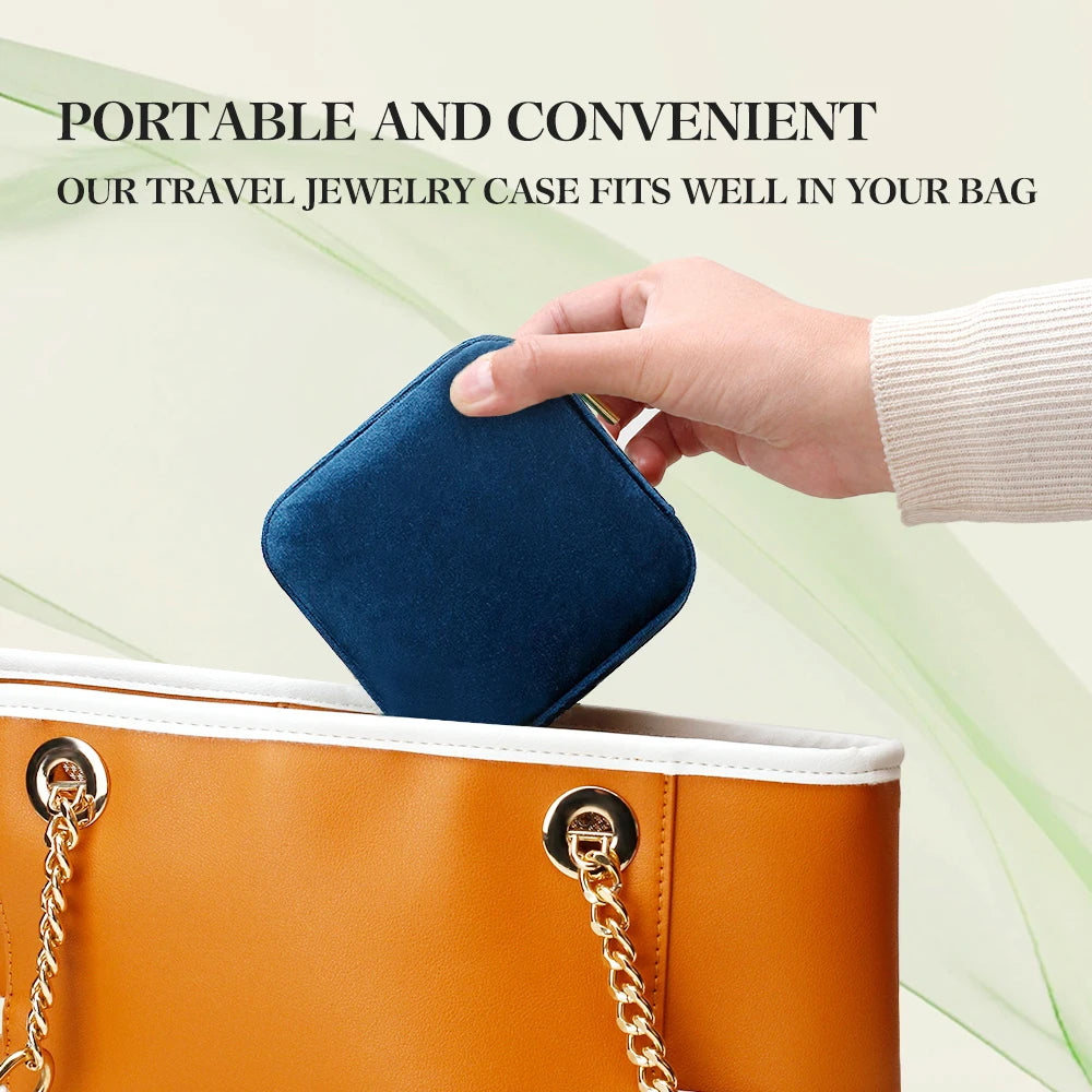 TAIMY Vintage Samt Reise-Schmuckbox Grün mit Spiegel Organizer