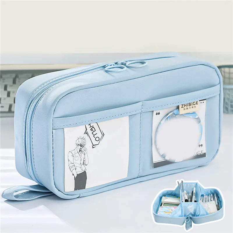 2-lagige Stift- und Kosmetikaufbewahrungstasche mit großer Kapazität