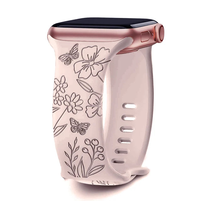 Blumengraviertes Silikonarmband für Apple Watch 38–49 mm – stilvoll - flexibel