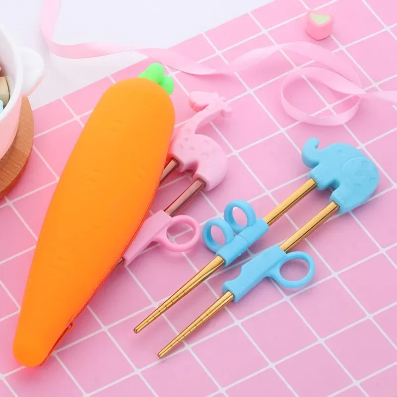 1 Paar Edelstahl Lern Stäbchen für Kinder Wiederverwendbar Umweltfreundlich