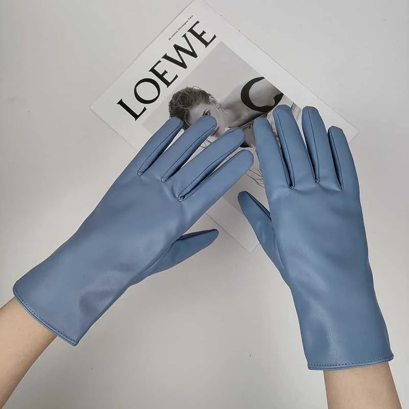 Winter Damen Handschuhe Kunstleder Wasserdicht Winddicht Warm Plüsch Sport