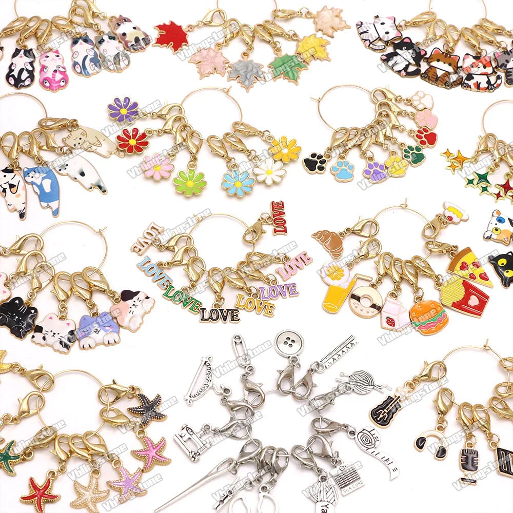 Mix Metall Katze Anhänger Häkeln und Stricken Stich Marker Kits Nadel Clip