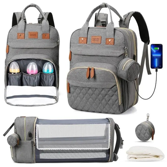 Vielseitige 3in1 Wickeltasche mit USB Ladefunktion und Babybett