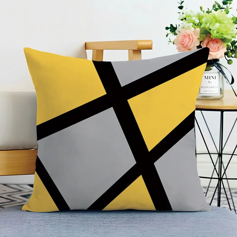 Geometrischer Kissenbezug Gelb Schwarz für Sofa und Wohnzimmer
