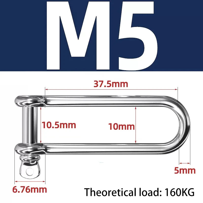 Lange D-Bügel-Lastklemme Edelstahl 304 M4–M16 für Ketten und Drahtseil