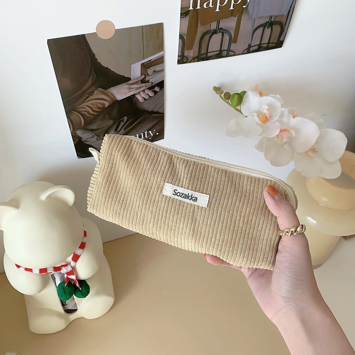 Retro Cord Kosmetik Federmäppchen Organizer Tasche für Reise und Alltag