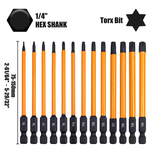 14-teiliges Schlag-Torx-Bit-Set T5-T40 mit Griff – robust - präzise Schrauben