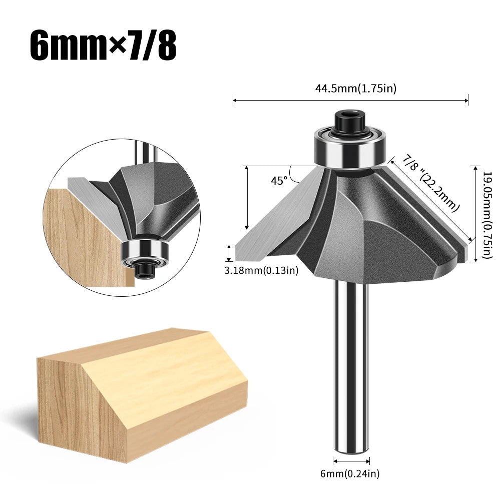 6mm und 12mm Schaft Router Bit mit 45 Grad Abschrägung für Holzfräsen