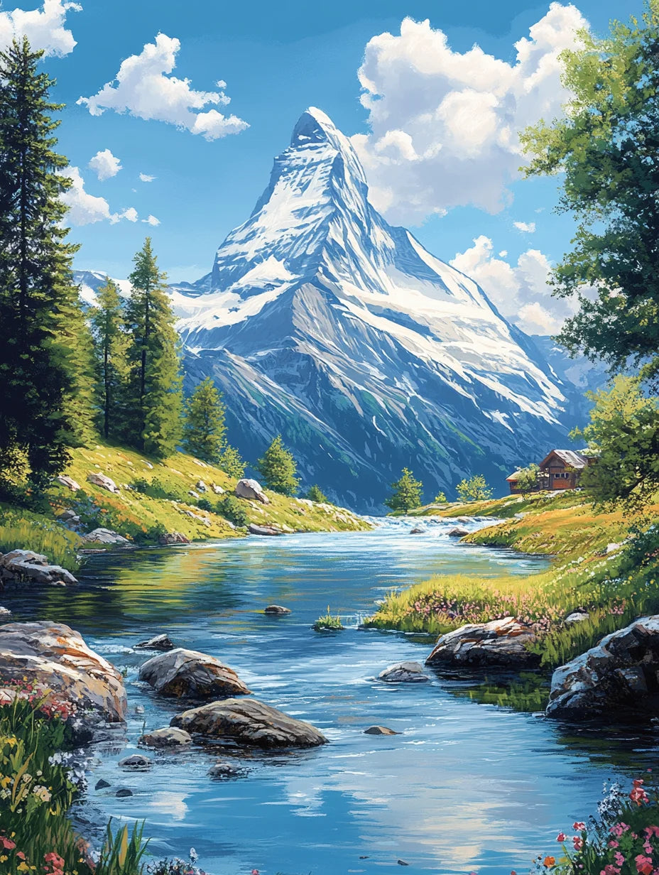 Leinwand Malen nach Zahlen Aquarell Landschaft DIY Ölgemälde 40x50 bis 60x75cm