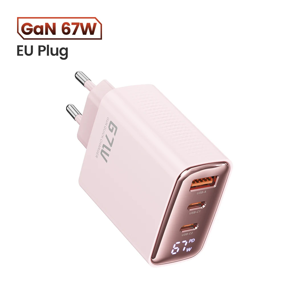 67W GaN USB-C Netzteil Digitalanzeige für Laptop, Tablet, Smartphone schnell