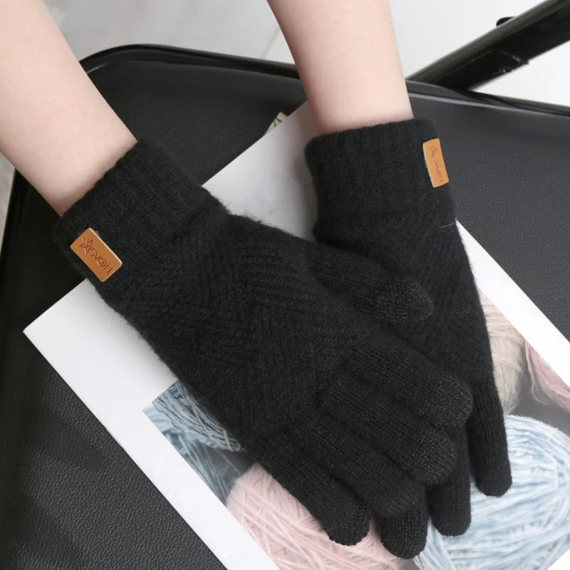 Warme Damen Alpaka Strickhandschuhe mit Fleecefutter und Touchscreen