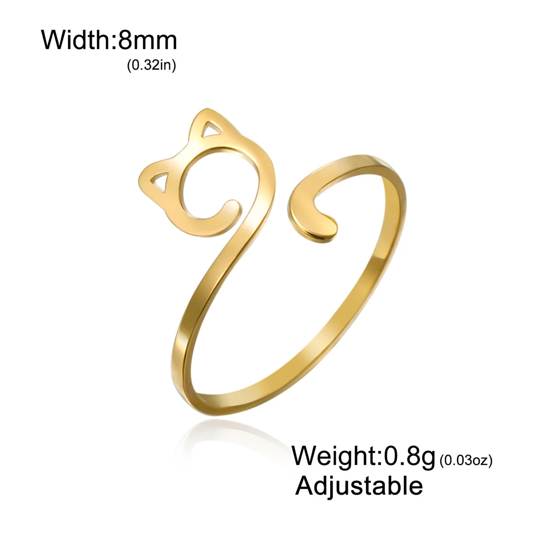 Minimalistischer Edelstahl Katzenring Damen und Mädchen verstellbar