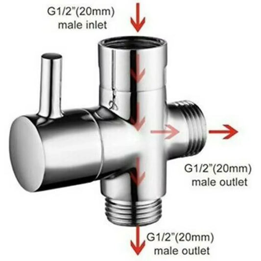 3-Wege-Umstellventil G1/2 Messing T-Adapter für Dusche Wasserhahn Anschluss