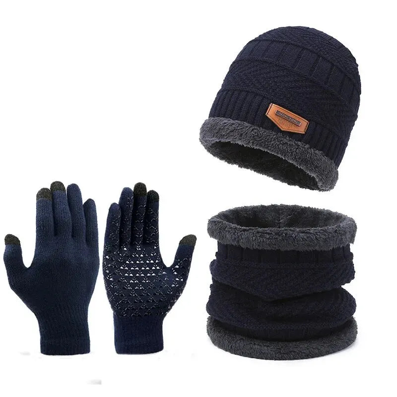 Winddichter 3 teiliges Winter Set Mütze Schal Handschuhe Herren