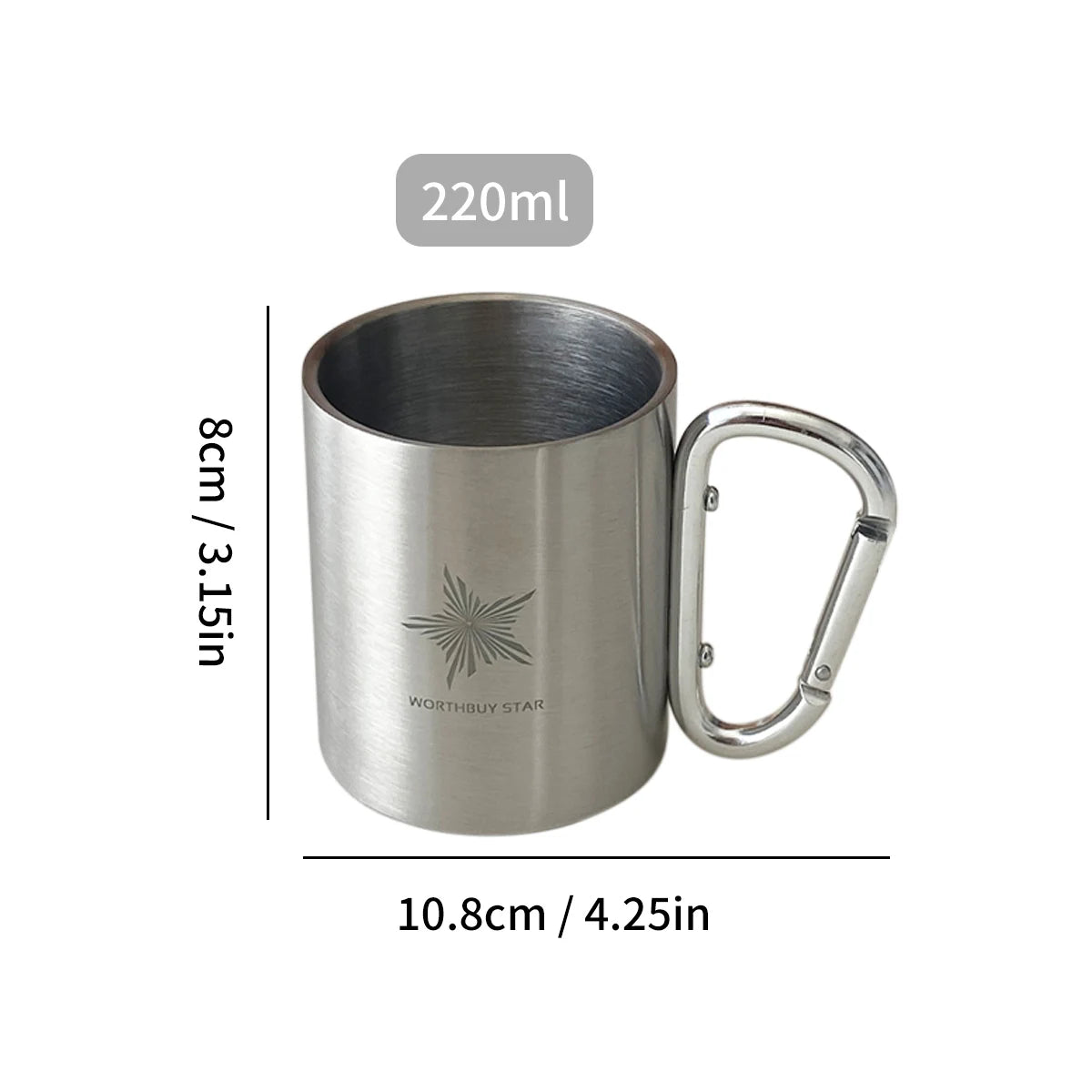 Camping Edelstahl Trinkbecher 220/300ml mit Karabinergriff für Outdoor