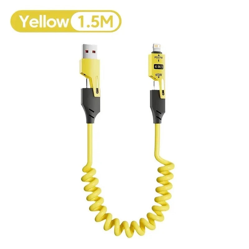 4-in-1 65W USB-C Schnellladekabel mit Teleskopfunktion für Mobilgeräte