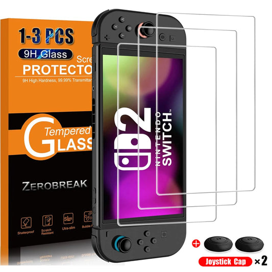 Gehärteter Glas Displayschutz für Konsole 2 + Joystick Kappen Zubehör