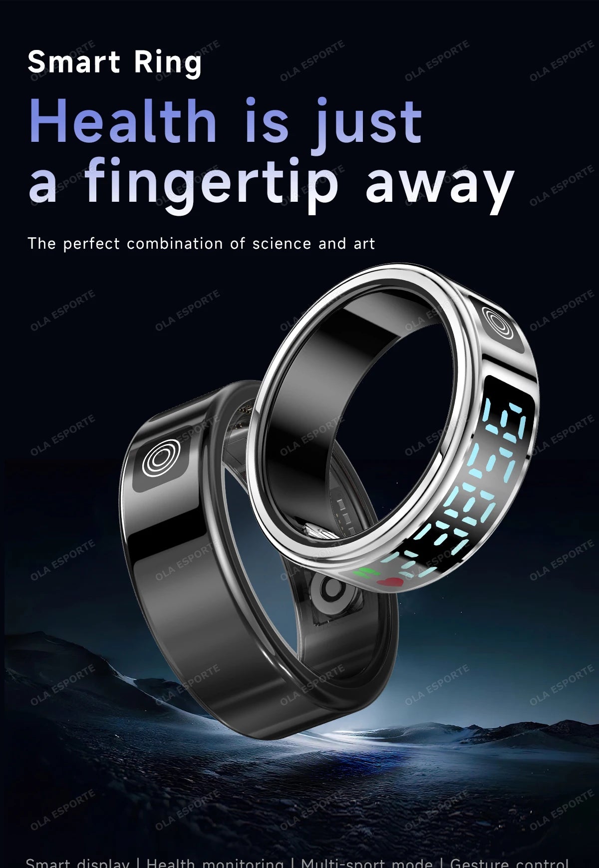 Wasserdichter Smart Ring mit Display und Gesundheitsmonitor