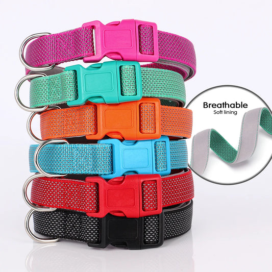 Reflektierendes Hundehalsband aus atmungsaktivem Nylon in 6 Farben, verstellbar